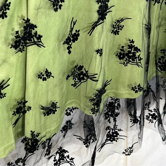 SHEIN Green Black Lace Tie Shoulder Flowy Ruched Bust Dress Size XL - Picture 5 of 12